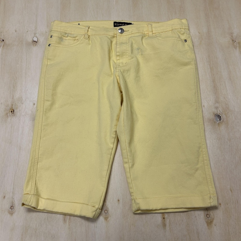Victoria Jeans Denim Bermuda Shorts Womens 14 34W Yellow 5-Pocket Casual Summer